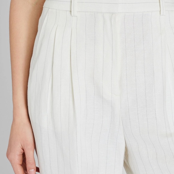 Club Monaco Pinstripe Pleated High Rise Linen Blend Trouser - Picture 11 of 12